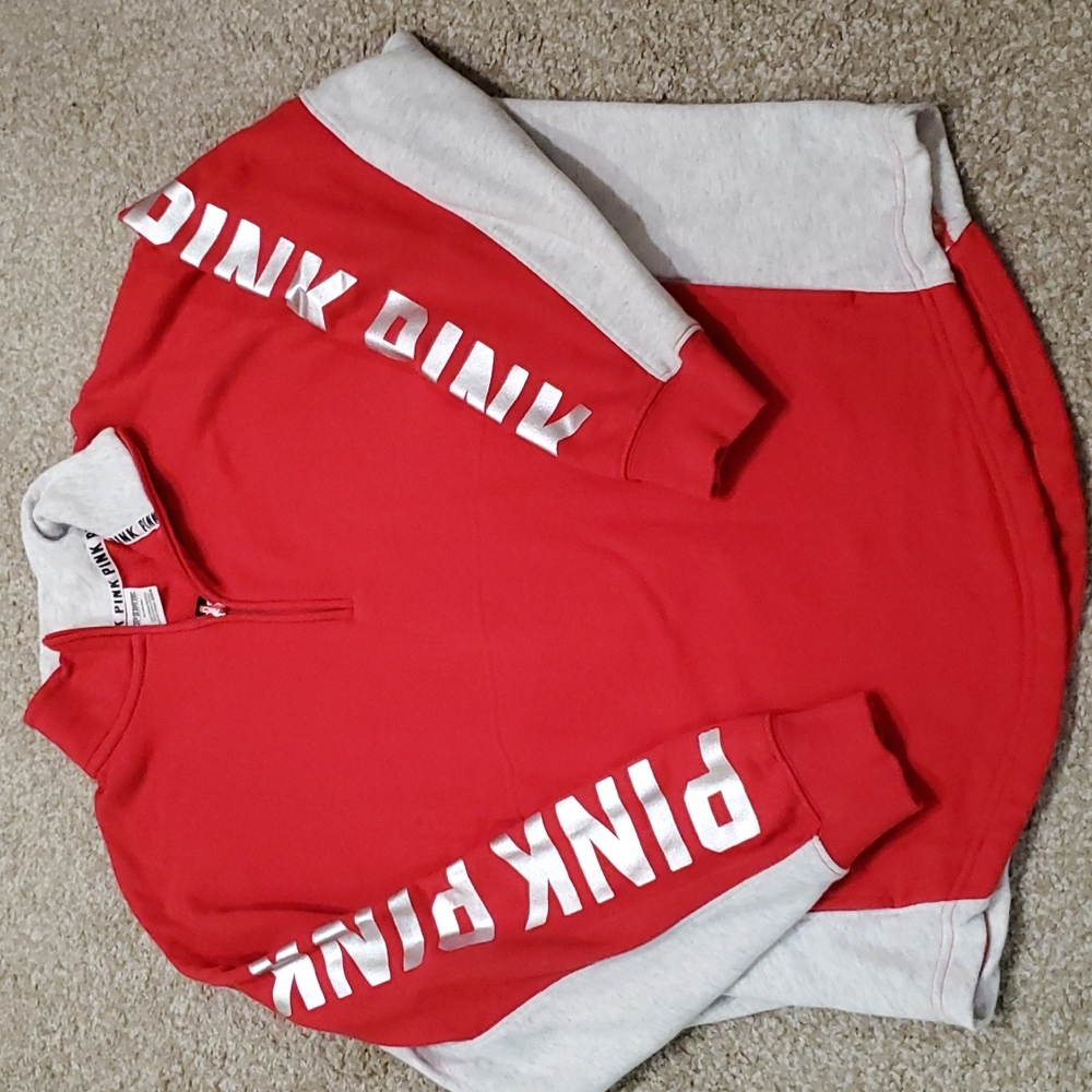 PINK Victoria's Secret Red and Gray Sweatshirt